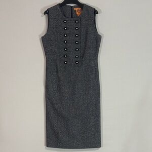 Tory Burch Wool Tweed Sleeveless Cadet Sheath Dress Gray Sz 4